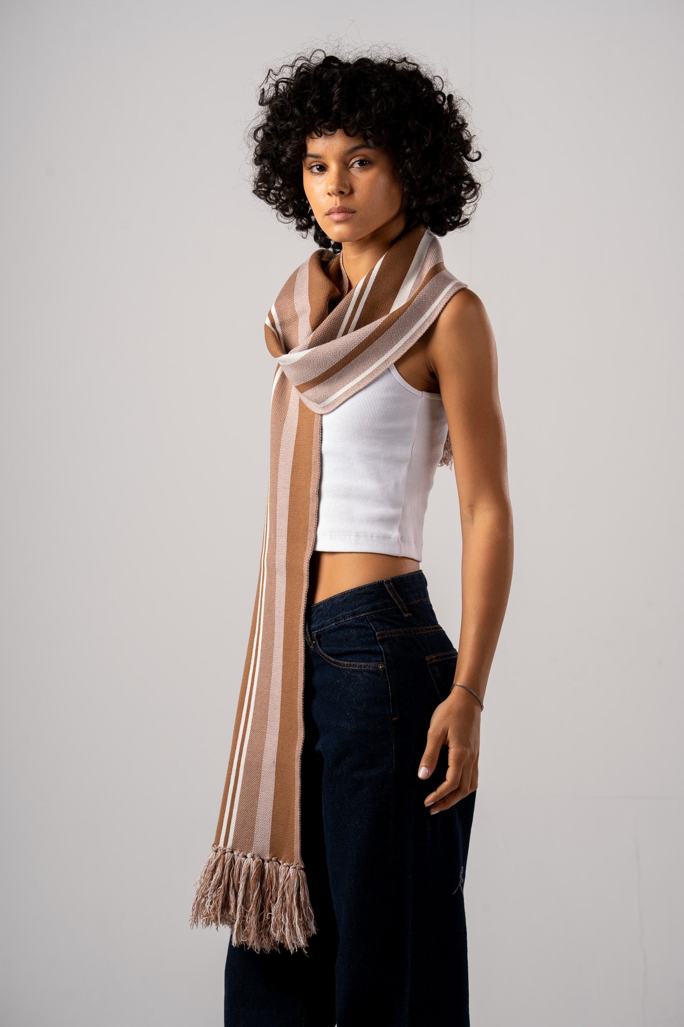 Beige Striped Scarf